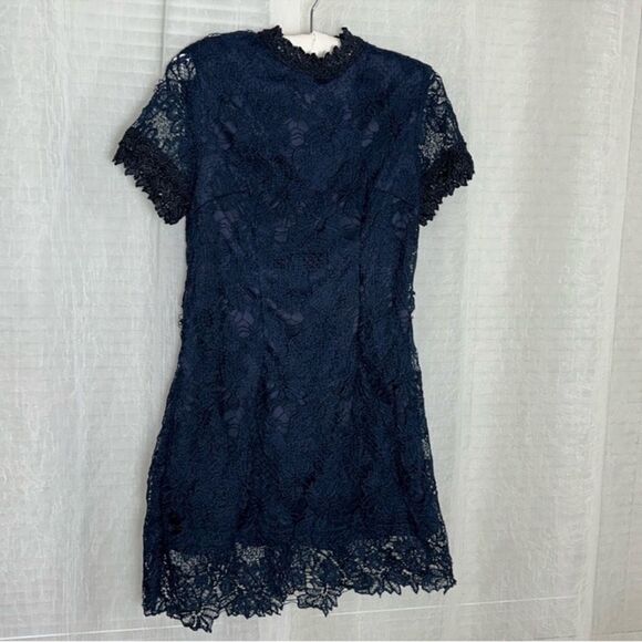 AX Paris US 8 EU 12 Navy Midnight Blue Crochet Lace Floral Short Sleeve Dress - Picture 2 of 10